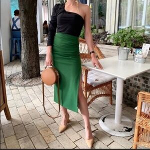 Zara Green Draped Midi Pencil Skirt